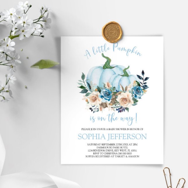 Papier Invitation du Baby shower Citrouille bleu Budget (Créateur téléchargé)