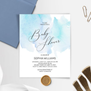 Papier Invitation du Baby shower d'aquarelle bleu budget