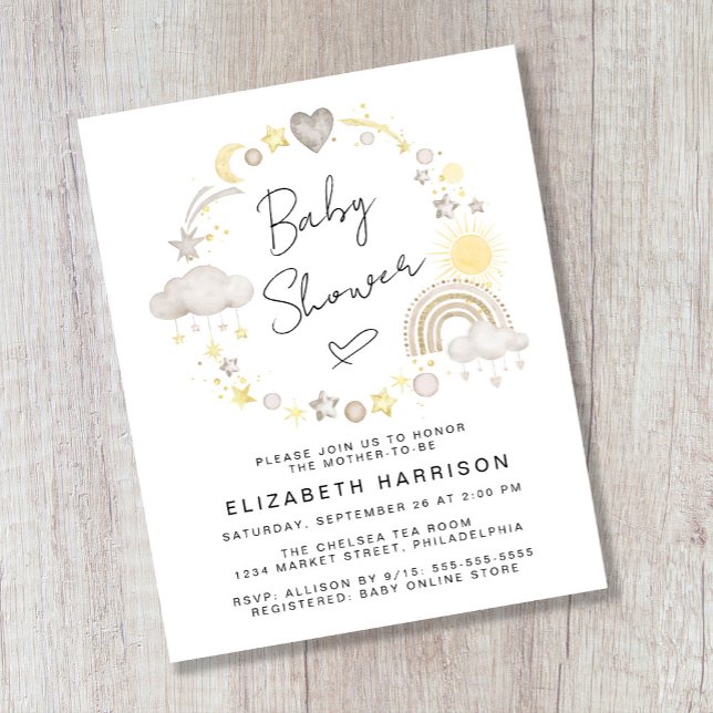 Papier Invitation du Baby shower d'aquarelle Boho Budget (Créateur téléchargé)