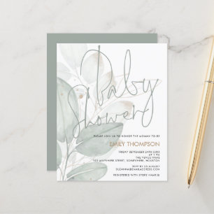 Papier Invitation du Baby shower d'aquarelle budgétaire