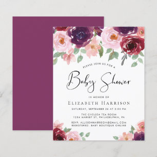 Papier Invitation du Baby shower d'aquarelle florale budg