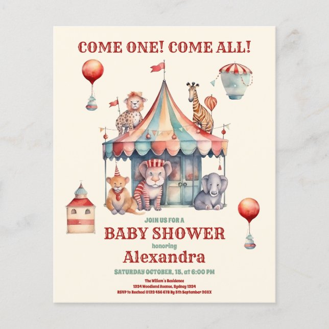 Papier Invitation du Baby shower de carnaval d'aquarelle  (Devant)