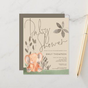 Papier Invitation du Baby shower de crème éléphante budgé