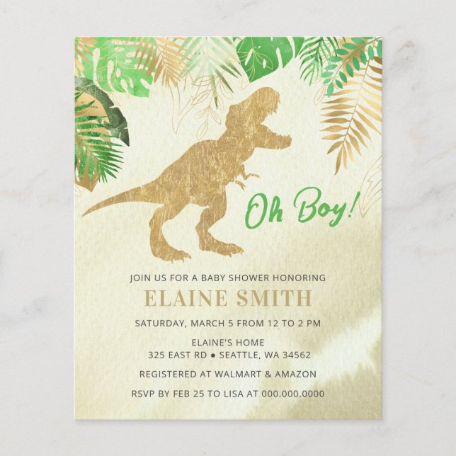 Papier Invitation du Baby shower de dinosaure aquarelle b (Devant)