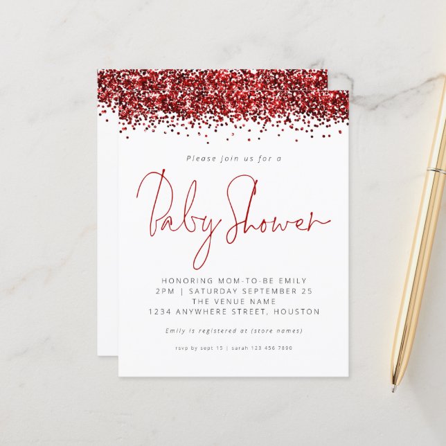 Papier Invitation du Baby shower de Parties scintillant r (Devant/Arrière en situation)