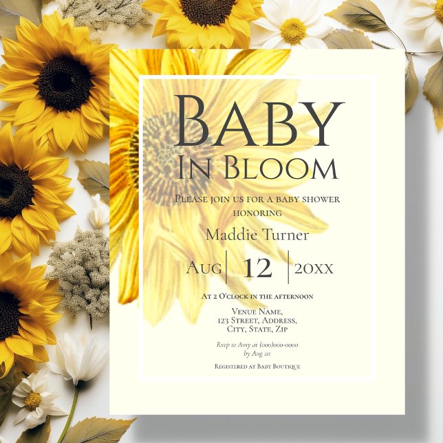 Papier Invitation du Baby shower de tournesol jaune Budge (Créateur téléchargé)