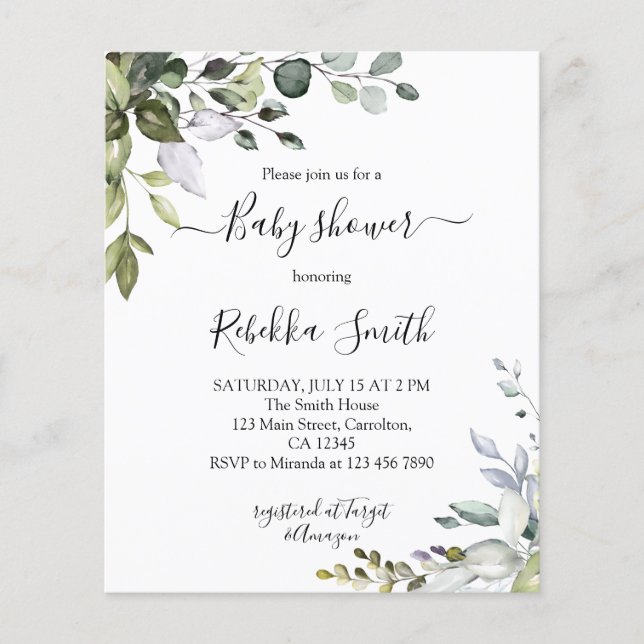 Papier Invitation du Baby shower de verdure budgétaire (Devant)