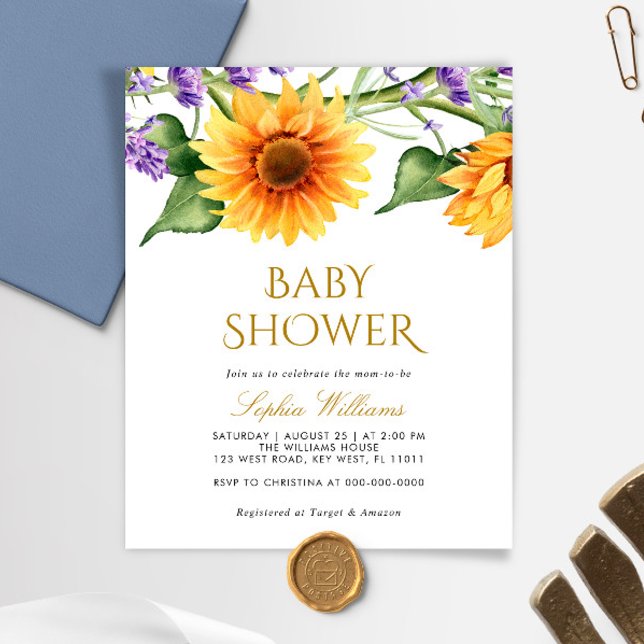 Papier Invitation du Baby shower des tournesols du budget (Créateur téléchargé)