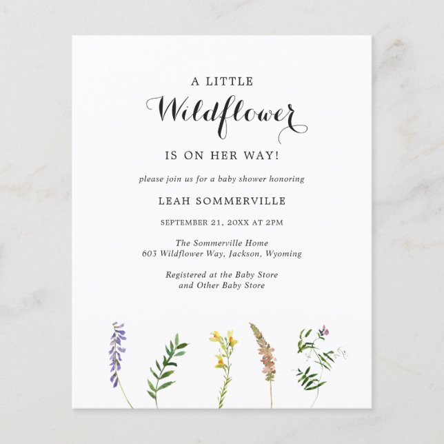 Papier Invitation du Baby shower du budget pour fille fle (Devant)