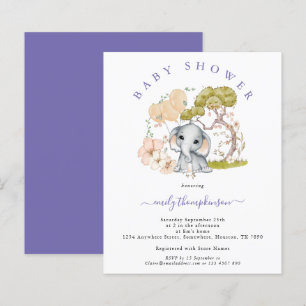 Papier Invitation du Baby shower Eléphant Lilac Budget