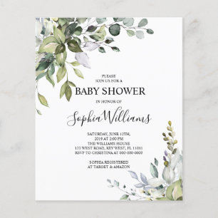 Papier Invitation du Baby shower floral Eucalyptus Budget