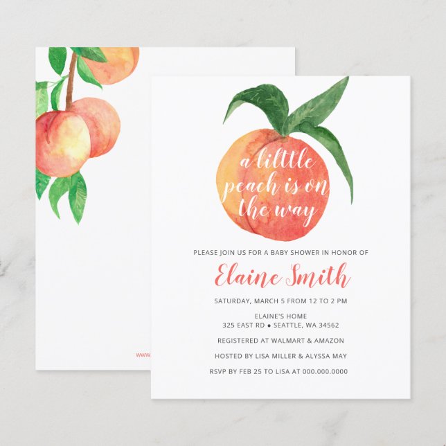 Papier Invitation du Baby shower Little Peach Budget (Devant / Derrière)