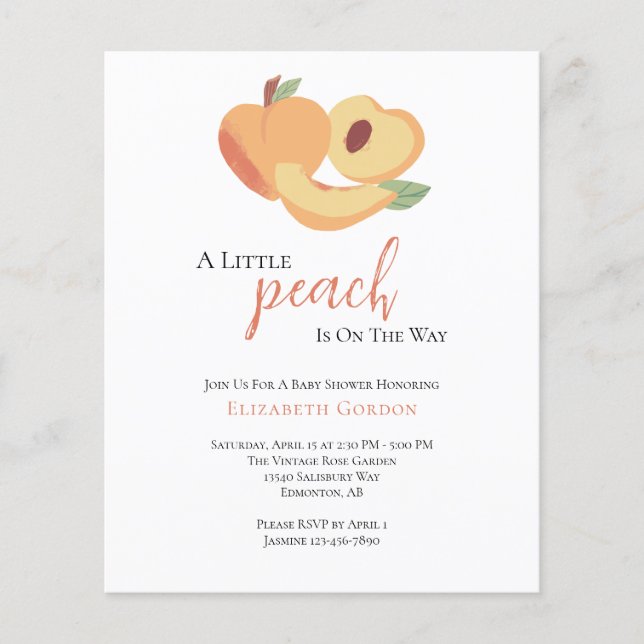Papier Invitation du Baby shower Little Peach Budget (Devant)