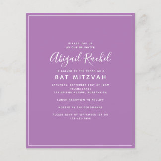 Papier Invitation du Bat mitzvah budget moderne violet