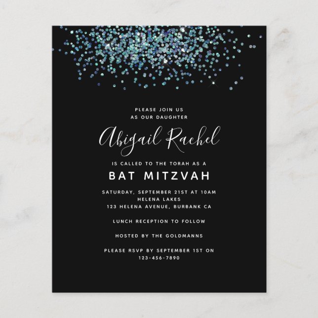 Papier Invitation du Bat mitzvah du budget de la Parties  (Devant)