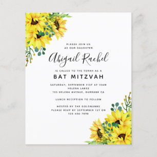 Papier Invitation du Bat mitzvah du budget du tournesol d