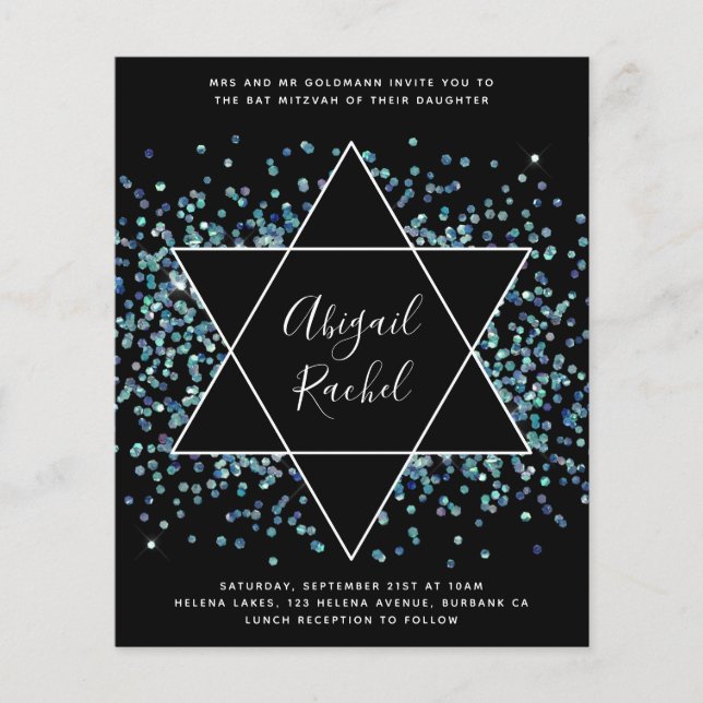 Papier Invitation du Bat mitzvah du budget Star of David (Devant)