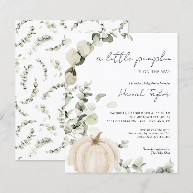 Papier Invitation du Citrouille Budget Eucalyptus Baby sh (Devant / Derrière)