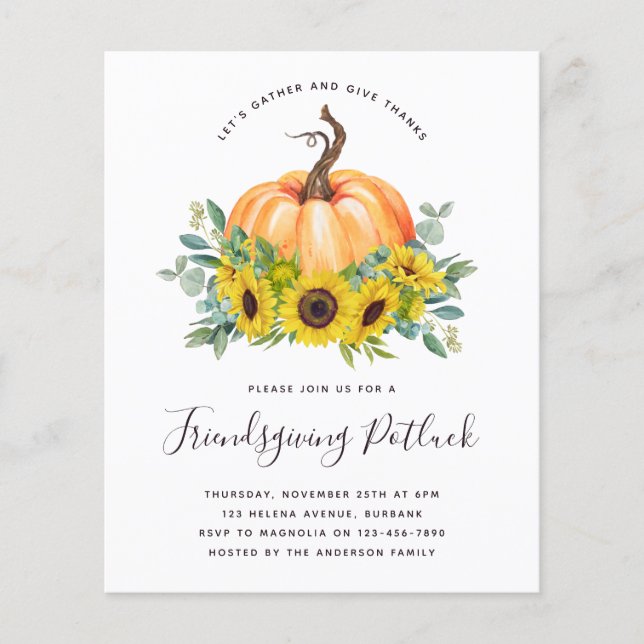 Papier Invitation du Citrouille du budget Friendsgiving P (Devant)