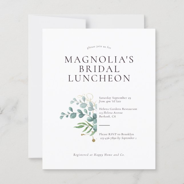 Papier Invitation du déjeuner nuptial Eucalyptus BUDGET (Devant)