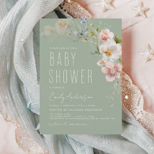 Papier Invitation du Fleur sauvage de Baby shower Sage Gr