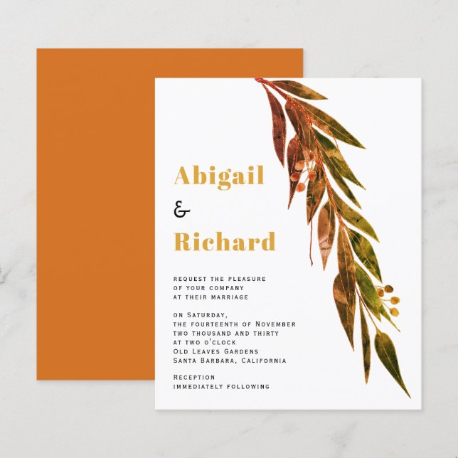 Papier Invitation du mariage de automne de la branche euc (Devant / Derrière)