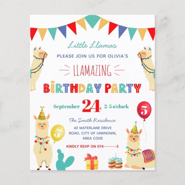 Papier Invitation du parti Anniversaire de enfant Llama (Devant)