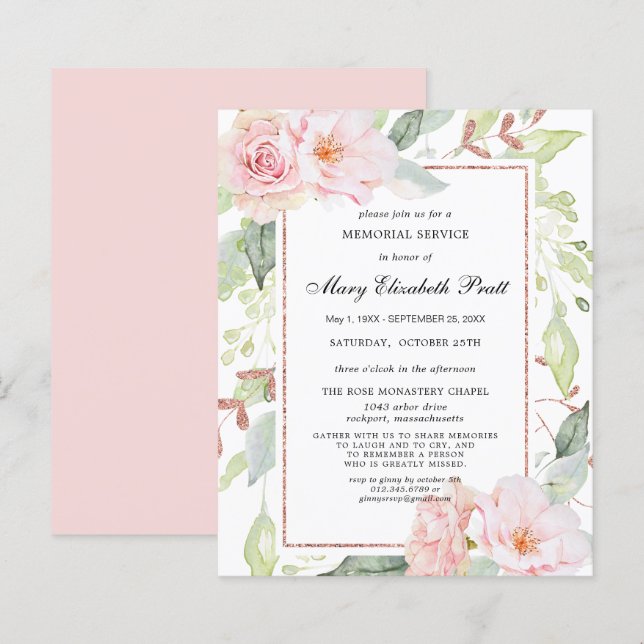 Papier Invitation du service commémoratif Floral Rose Bud (Devant / Derrière)