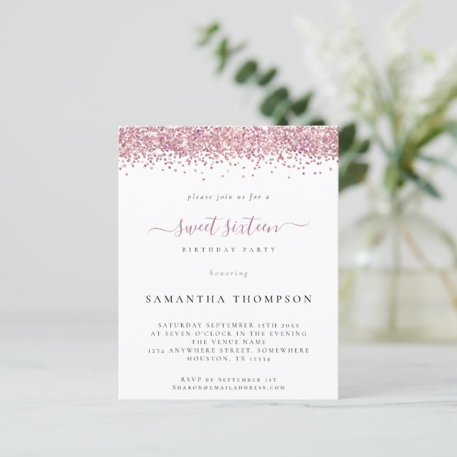 Papier Invitation du Sweet sixteen de Parties scintillant (Debout devant)