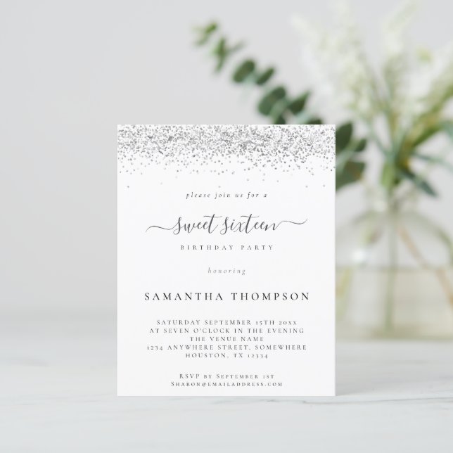 Papier Invitation du Sweet sixteen de Parties scintillant (Debout devant)