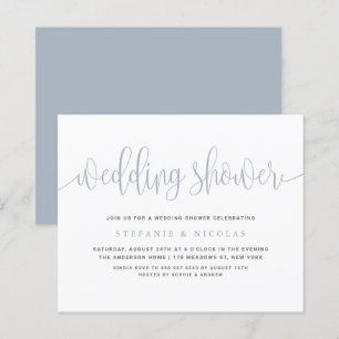 Papier Invitation du Wedding shower de calligraphie bleu 