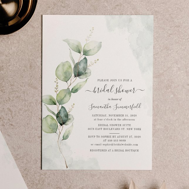 Papier Invitation Elegant Eucalyptus Bridal Shower (Eucalyptus Botanical Watercolor Bridal Shower Invitation)