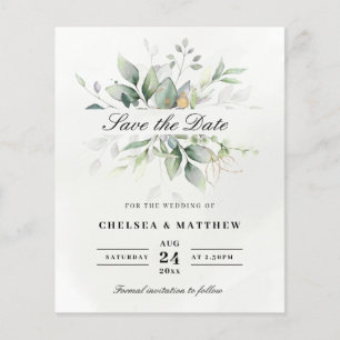 Papier Invitation élégante à l'aquarelle verte et dorée s