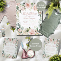 Invitation Élégante Baby shower Floral Rose