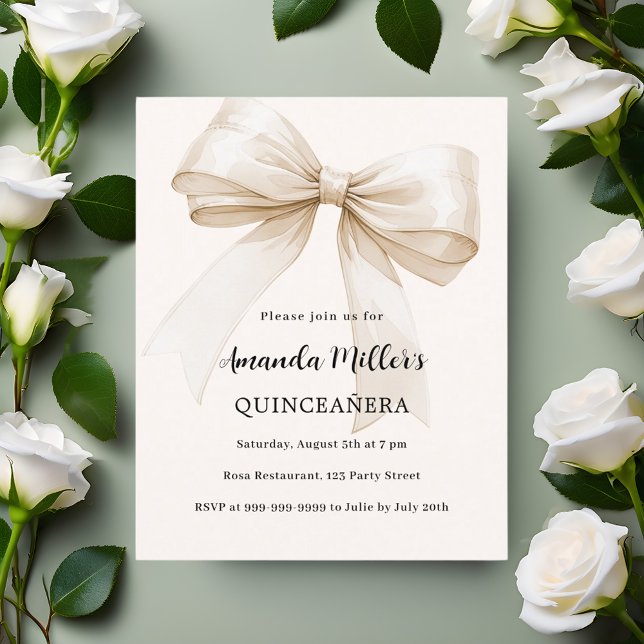 Papier Invitation élégante de Quinceanera avec un nœud be (Créateur téléchargé)