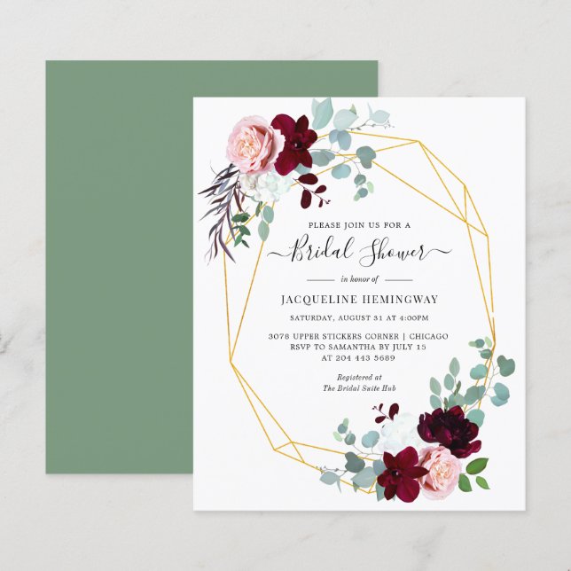 Papier Invitation élégante de shower floral de mariage (Devant / Derrière)