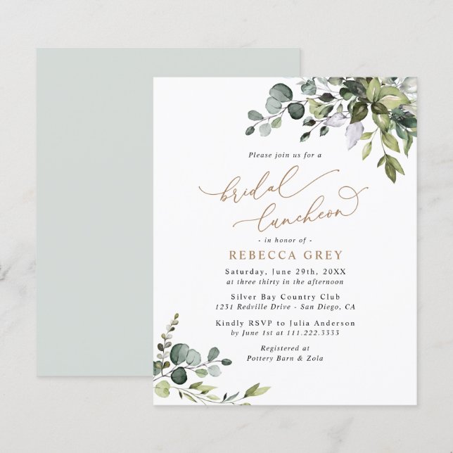 Papier Invitation élégante et végétale pour un déjeuner d (Devant / Derrière)