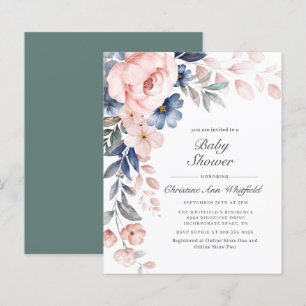 Papier Invitation Élégante sur le Baby shower floral du b