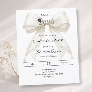 Papier Invitation fête de fin d'études ruban ivoire promo