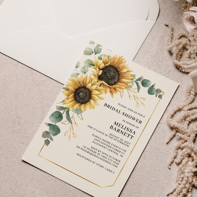 Papier Invitation Fête des mariées Budget Sunflower Eucal (Créateur téléchargé)