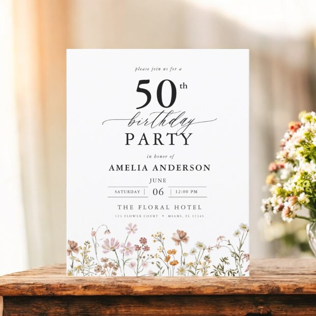 Papier Invitation Fleurie de Jardin Économique pour 50e A (Créateur téléchargé)