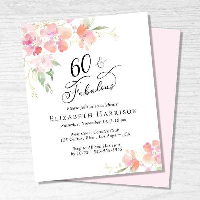 Papier Invitation Fleurie Rose pour les 60 ans (Créateur téléchargé)