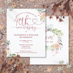 Papier Invitation florale cœur pour le 40e anniversaire B