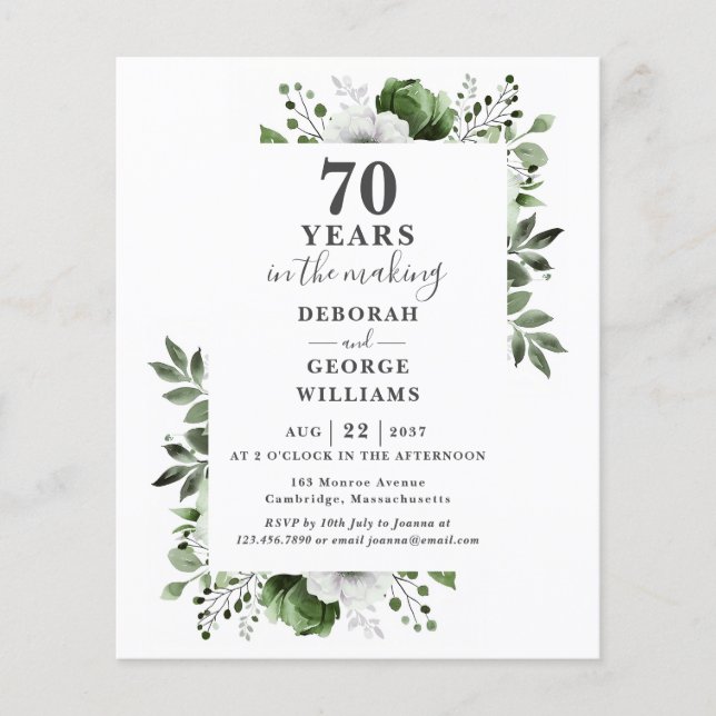 Papier Invitation Florale pour les 70 ans de Mariage de L (Devant)