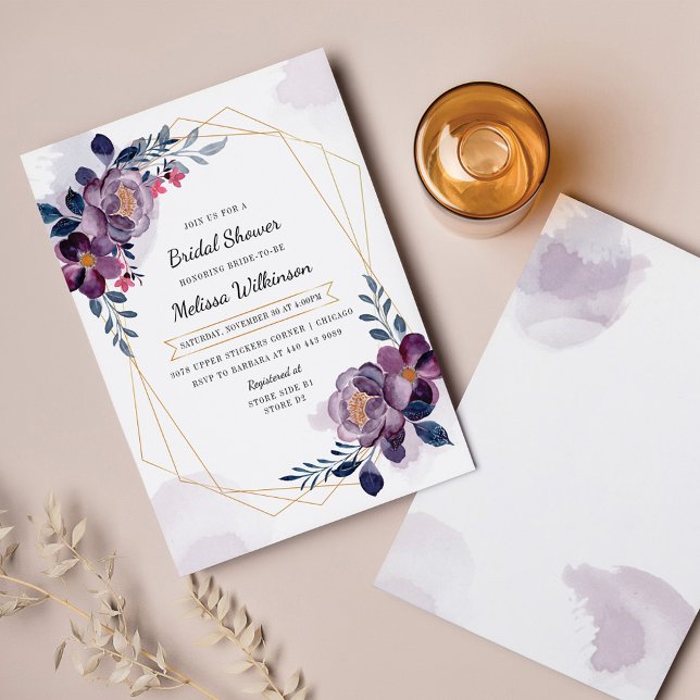 Papier Invitation Florale Violet Douche nuptiale (Créateur téléchargé)