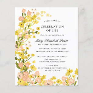 Papier Invitation funéraire officielle rose jaune Budget