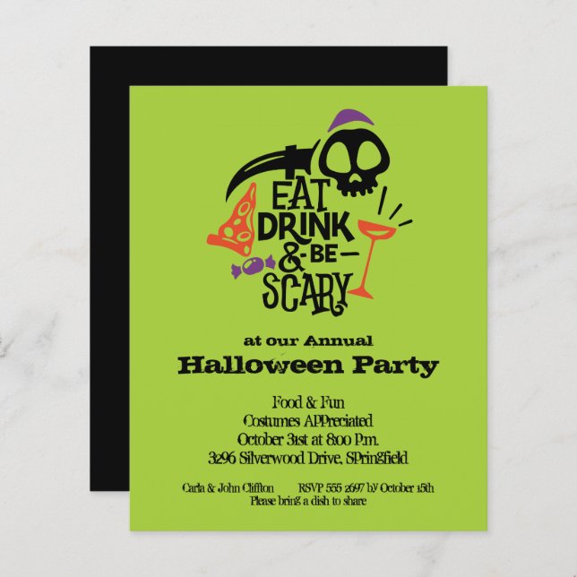 Papier Invitation Halloween pour manger, boire et être ef (Devant / Derrière)