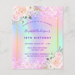 Papier Invitation holographique rose violet d'anniversair
