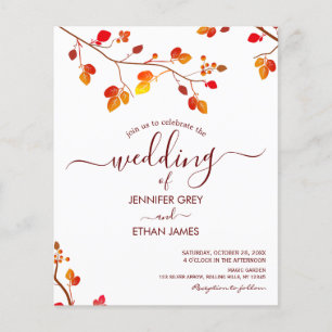 Papier Invitation Mariage de automne de calligraphie mini