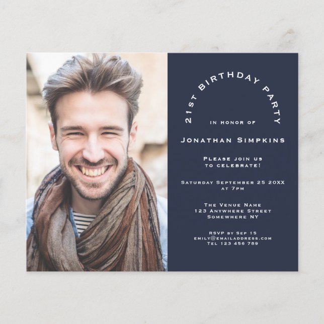 Papier Invitation marine pour les 21 ans de l'homme photo (Devant)